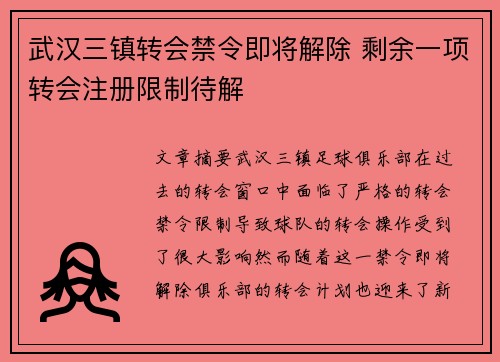 武汉三镇转会禁令即将解除 剩余一项转会注册限制待解